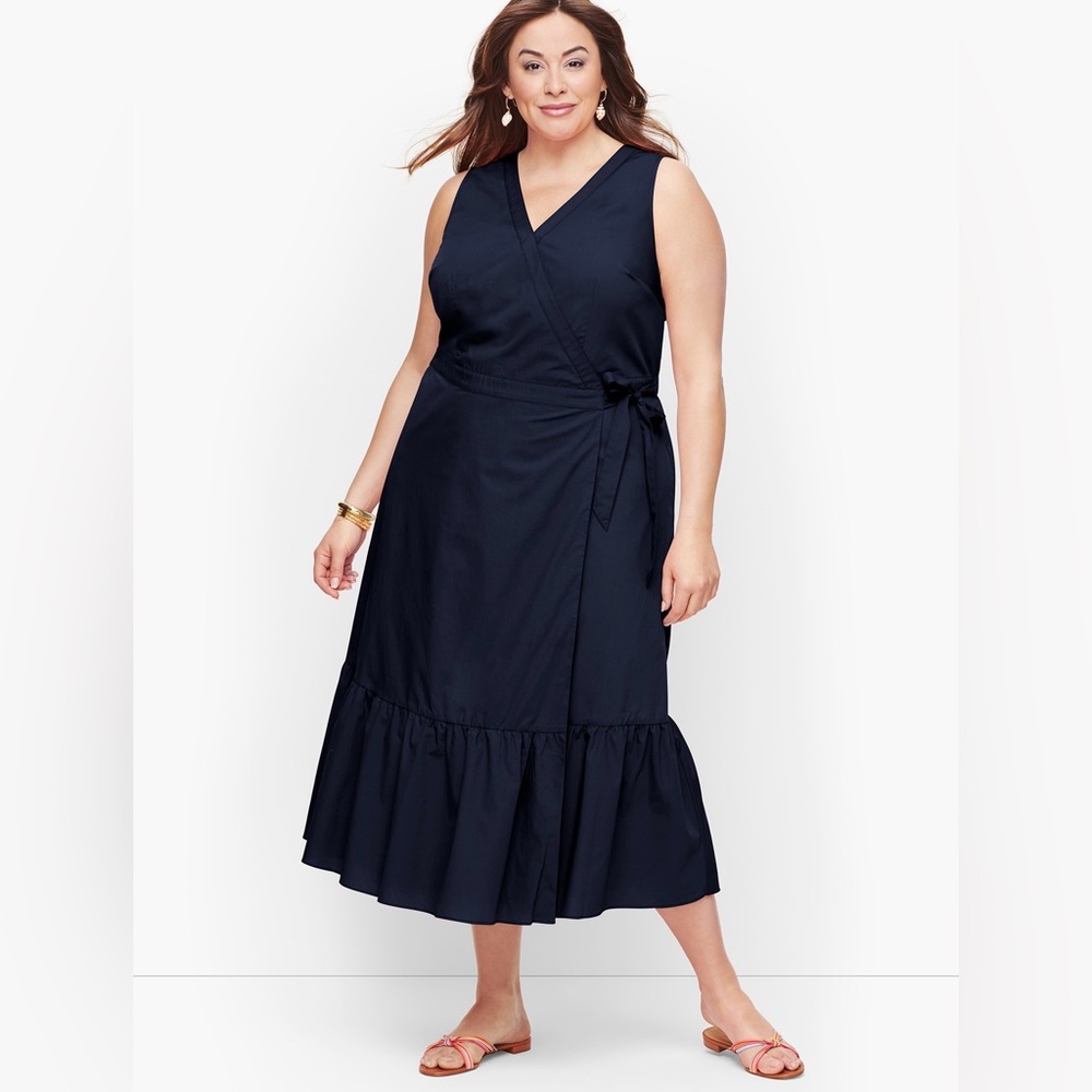 Talbots 100% Cotton Peach Orange Poplin Sleeveless Midi Dress - Picture 6 of 6